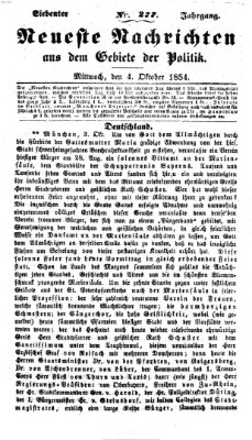 Neueste Nachrichten aus dem Gebiete der Politik (Münchner neueste Nachrichten) Mittwoch 4. Oktober 1854