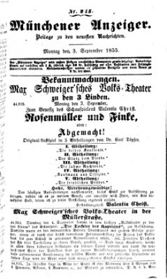 Neueste Nachrichten aus dem Gebiete der Politik (Münchner neueste Nachrichten) Montag 3. September 1855