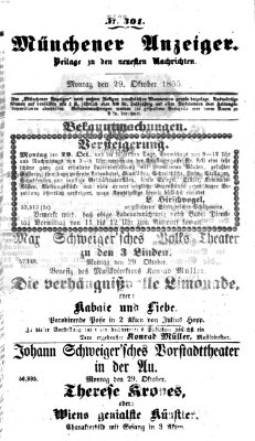 Neueste Nachrichten aus dem Gebiete der Politik (Münchner neueste Nachrichten) Montag 29. Oktober 1855