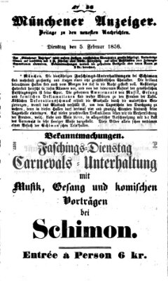 Neueste Nachrichten aus dem Gebiete der Politik (Münchner neueste Nachrichten) Dienstag 5. Februar 1856