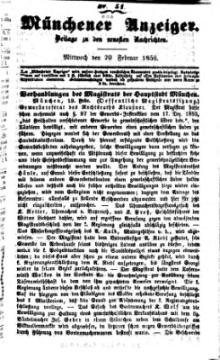 Neueste Nachrichten aus dem Gebiete der Politik (Münchner neueste Nachrichten) Mittwoch 20. Februar 1856