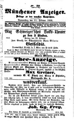 Neueste Nachrichten aus dem Gebiete der Politik (Münchner neueste Nachrichten) Donnerstag 21. Februar 1856