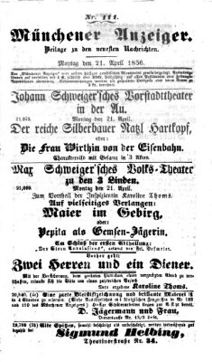 Neueste Nachrichten aus dem Gebiete der Politik (Münchner neueste Nachrichten) Montag 21. April 1856