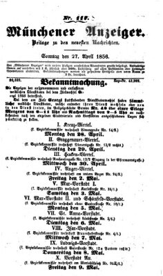 Neueste Nachrichten aus dem Gebiete der Politik (Münchner neueste Nachrichten) Sonntag 27. April 1856
