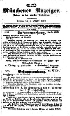 Neueste Nachrichten aus dem Gebiete der Politik (Münchner neueste Nachrichten) Sonntag 5. Oktober 1856