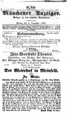 Neueste Nachrichten aus dem Gebiete der Politik (Münchner neueste Nachrichten) Freitag 5. Dezember 1856