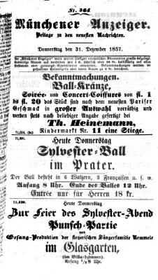 Neueste Nachrichten aus dem Gebiete der Politik (Münchner neueste Nachrichten) Donnerstag 31. Dezember 1857