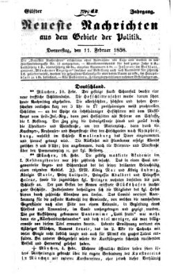Neueste Nachrichten aus dem Gebiete der Politik (Münchner neueste Nachrichten) Donnerstag 11. Februar 1858