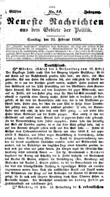 Neueste Nachrichten aus dem Gebiete der Politik Samstag 20. Februar 1858