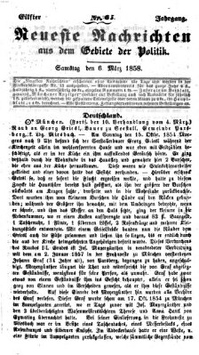 Neueste Nachrichten aus dem Gebiete der Politik (Münchner neueste Nachrichten) Samstag 6. März 1858