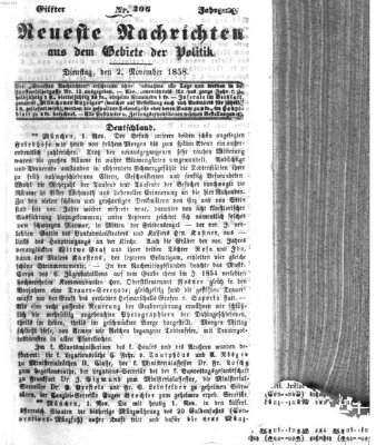 Neueste Nachrichten aus dem Gebiete der Politik (Münchner neueste Nachrichten) Dienstag 2. November 1858