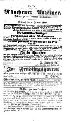 Münchener Anzeiger (Münchner neueste Nachrichten) Mittwoch 4. Januar 1860