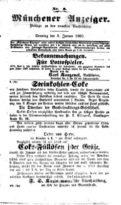 Münchener Anzeiger (Münchner neueste Nachrichten) Sonntag 8. Januar 1860