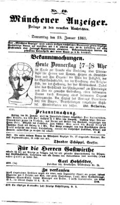 Münchener Anzeiger (Neueste Nachrichten aus dem Gebiete der Politik) Donnerstag 19. Januar 1860