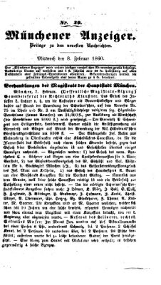 Münchener Anzeiger (Neueste Nachrichten aus dem Gebiete der Politik) Mittwoch 8. Februar 1860