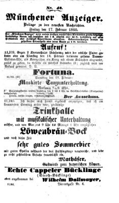 Münchener Anzeiger (Neueste Nachrichten aus dem Gebiete der Politik) Freitag 17. Februar 1860