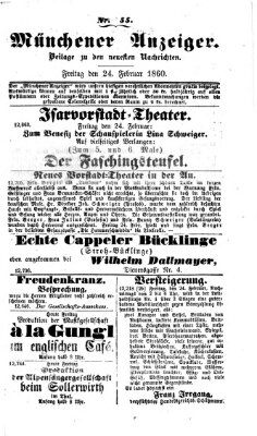 Münchener Anzeiger (Neueste Nachrichten aus dem Gebiete der Politik) Freitag 24. Februar 1860