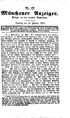 Münchener Anzeiger (Neueste Nachrichten aus dem Gebiete der Politik) Samstag 25. Februar 1860