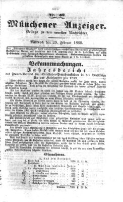 Münchener Anzeiger (Münchner neueste Nachrichten) Mittwoch 29. Februar 1860