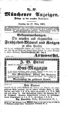 Münchener Anzeiger (Münchner neueste Nachrichten) Dienstag 27. März 1860