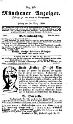 Münchener Anzeiger (Münchner neueste Nachrichten) Freitag 30. März 1860
