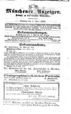 Münchener Anzeiger (Neueste Nachrichten aus dem Gebiete der Politik) Sonntag 1. April 1860