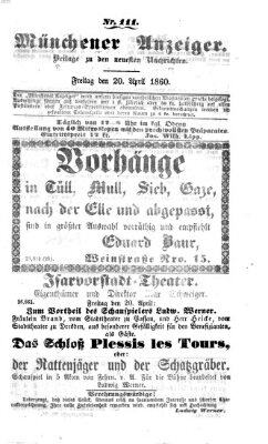 Münchener Anzeiger (Münchner neueste Nachrichten) Freitag 20. April 1860