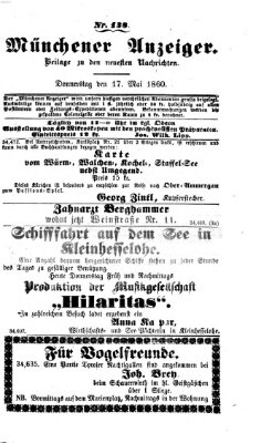 Münchener Anzeiger (Neueste Nachrichten aus dem Gebiete der Politik) Donnerstag 17. Mai 1860