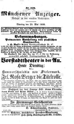 Münchener Anzeiger (Neueste Nachrichten aus dem Gebiete der Politik) Dienstag 29. Mai 1860