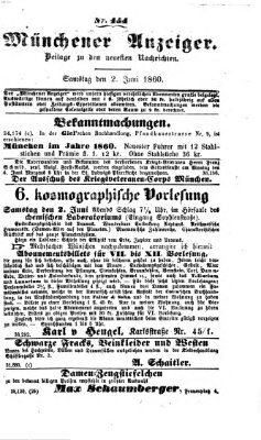 Münchener Anzeiger (Münchner neueste Nachrichten) Samstag 2. Juni 1860