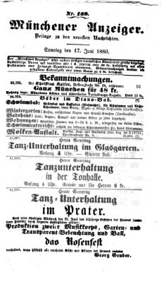 Münchener Anzeiger (Münchner neueste Nachrichten) Sonntag 17. Juni 1860