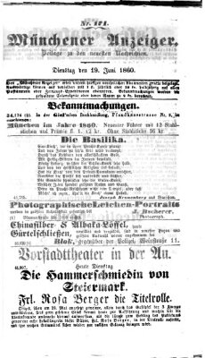 Münchener Anzeiger (Neueste Nachrichten aus dem Gebiete der Politik) Dienstag 19. Juni 1860
