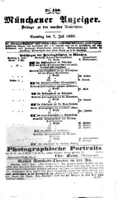Münchener Anzeiger (Münchner neueste Nachrichten) Samstag 7. Juli 1860