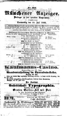 Münchener Anzeiger (Münchner neueste Nachrichten) Donnerstag 19. Juli 1860