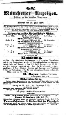 Münchener Anzeiger (Münchner neueste Nachrichten) Mittwoch 25. Juli 1860