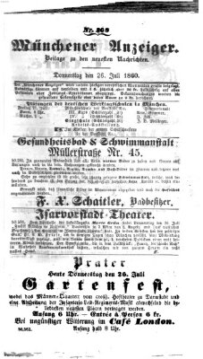 Münchener Anzeiger (Neueste Nachrichten aus dem Gebiete der Politik) Donnerstag 26. Juli 1860