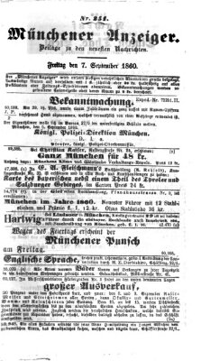 Münchener Anzeiger (Münchner neueste Nachrichten) Freitag 7. September 1860