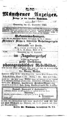 Münchener Anzeiger (Neueste Nachrichten aus dem Gebiete der Politik) Donnerstag 13. September 1860