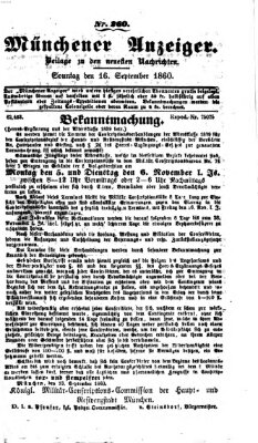 Münchener Anzeiger (Neueste Nachrichten aus dem Gebiete der Politik) Sonntag 16. September 1860