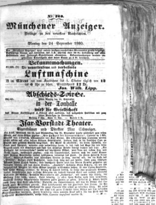 Münchener Anzeiger (Neueste Nachrichten aus dem Gebiete der Politik) Montag 24. September 1860