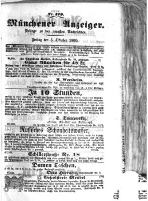 Münchener Anzeiger (Münchner neueste Nachrichten) Freitag 5. Oktober 1860