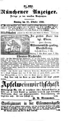 Münchener Anzeiger (Münchner neueste Nachrichten) Sonntag 21. Oktober 1860