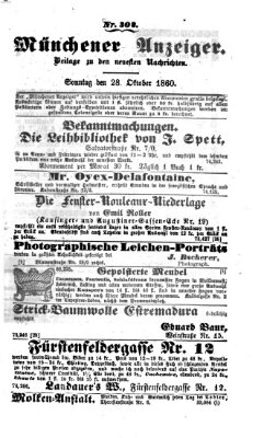 Münchener Anzeiger (Neueste Nachrichten aus dem Gebiete der Politik) Sonntag 28. Oktober 1860