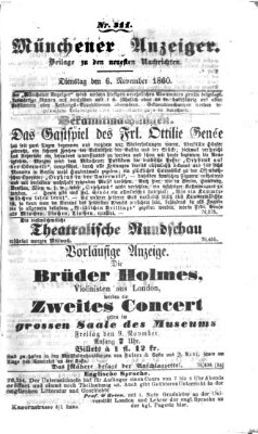 Münchener Anzeiger (Neueste Nachrichten aus dem Gebiete der Politik) Dienstag 6. November 1860