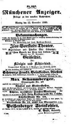 Münchener Anzeiger (Münchner neueste Nachrichten) Montag 12. November 1860