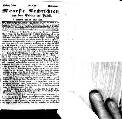 Neueste Nachrichten aus dem Gebiete der Politik (Münchner neueste Nachrichten) Mittwoch 31. Juli 1861