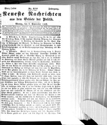 Neueste Nachrichten aus dem Gebiete der Politik (Münchner neueste Nachrichten) Montag 9. September 1861