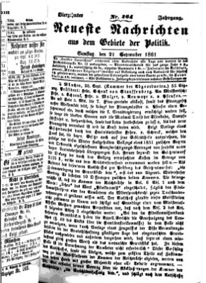 Neueste Nachrichten aus dem Gebiete der Politik Samstag 21. September 1861