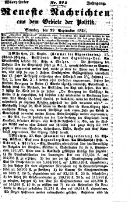Neueste Nachrichten aus dem Gebiete der Politik Sonntag 29. September 1861