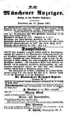 Münchener Anzeiger (Münchner neueste Nachrichten) Donnerstag 10. Januar 1861